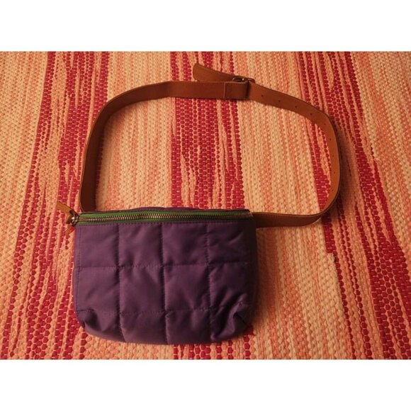 Claire V Quilted Purple Nylon Leather Belt Waist BagFanny Pack